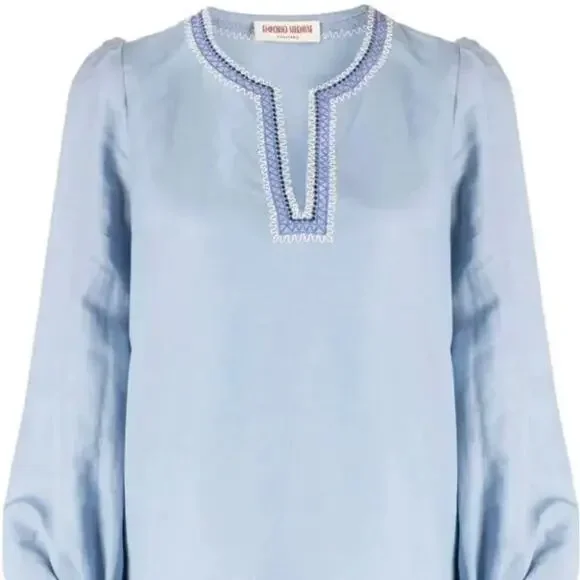 Emporio Sirenuse Positano Vera Embroidered Blouse In Blue NWOT Sz US 8/ IT 44 - Picture 13 of 16